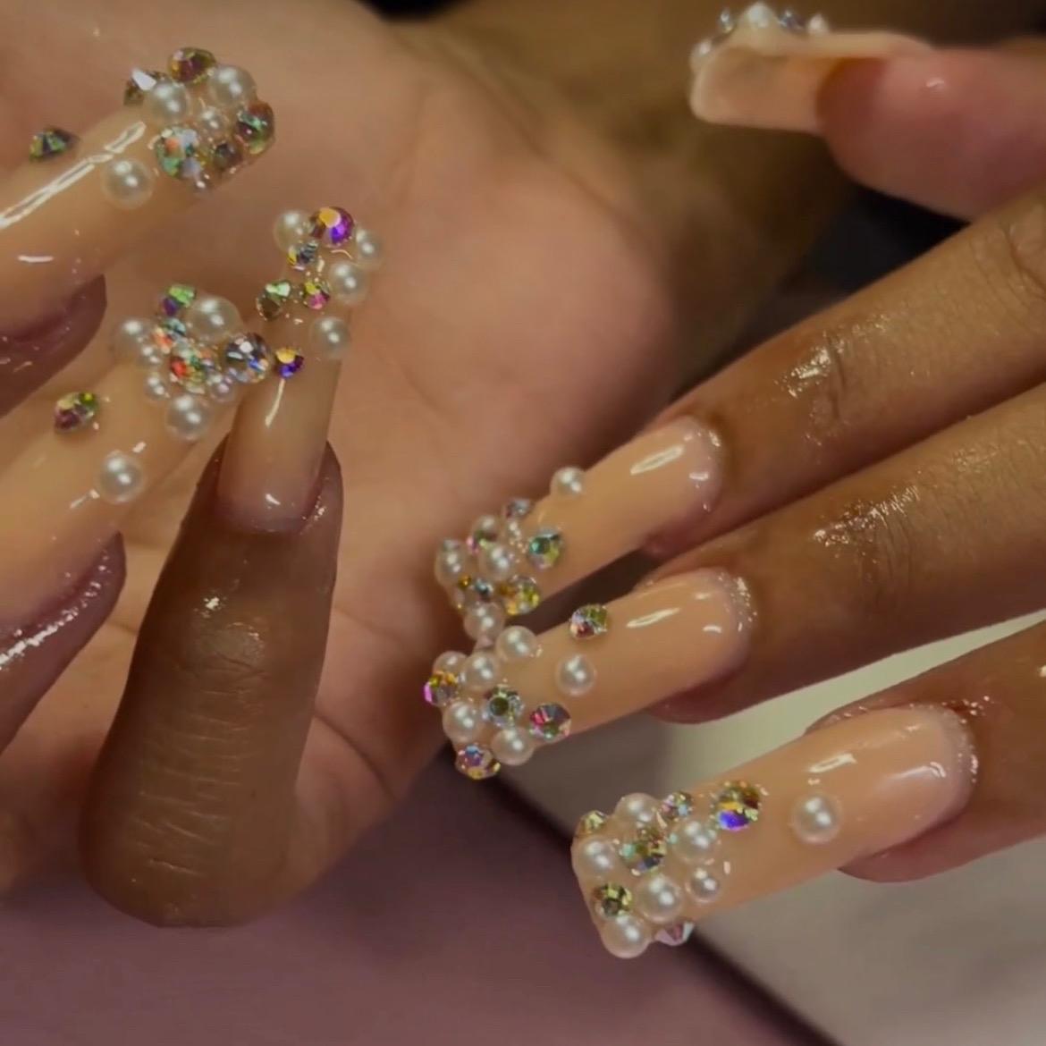 Diamonds and PEARLS handmade presson nails